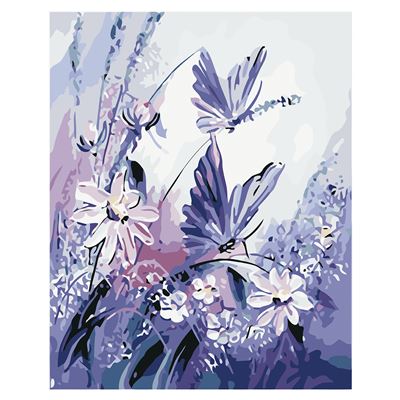 Lienzo Con Dibujo Dam Pintar Números 40x50cm. Diseño Flores Mariposas. Incluye Pinceles Pinturas.morado Claro