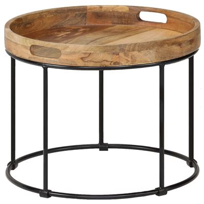 Vidaxl Mesa De Centro De Madera Maciza De Mango Acero 50X40 Cm