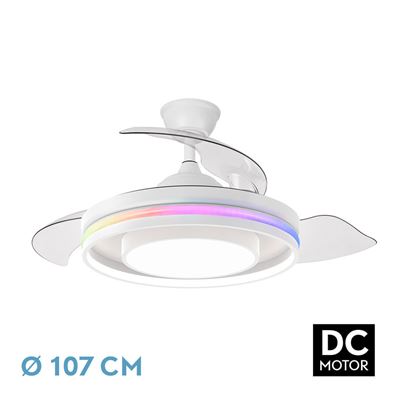 Ventilador De Techo Fabrilamp Dc Pitufo Regulable Con Mando A Distancia 57w 3cct+rgb 3990lm Blanco