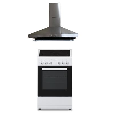 Conjunto Cocina Vitrocerámica Solthermic Vtc50blanca 3 Fuegos 50x50cm Blanca + Campana Solthermic H60p-i 60cm Inox