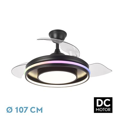 Ventilador De Techo Fabrilamp Dc Pitufo Regulable Con Mando A Distancia 57w 3cct+rgb 3990lm Negro
