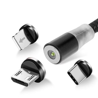 Cable de USB a Lightning, USB-C y Micro-USB de 2,4 A y 1,2 m, Negro - 1