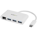 StarTech Concentrador USB 3.0 de 3 Puertos con USB-C y Ethernet Gigabit - Hub Ladrón de USB Convencional - Blanco