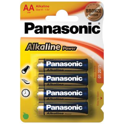 Pila Panasonic Lr6 4bl 1.5 v power aa 43741 pack de 4 alcalinas color azul dorado goobay alkaline