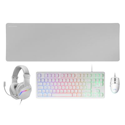 Mars Gaming Blanco Combo Mcp-Rgb3, Teclado Frgb, Ratón Rgb Flow 3200 Dpi, Auriculares Over-Ear Rgb Y Alfombrilla Xxl, Idioma Portugués