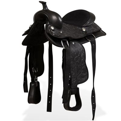 Montura Occidental, Cabezada Y Pechera Cuero Real 13"" Negra, Vidaxl
