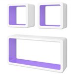 Vidaxl 3 Estanterías mdf blanco morado suspendidas almacenar librosdvd conjunto de 242167