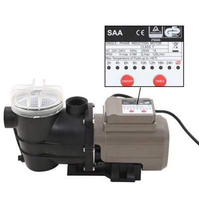 Bomba De Piscina Con Temporizador Negra 0,25 Hp 8000 L/h