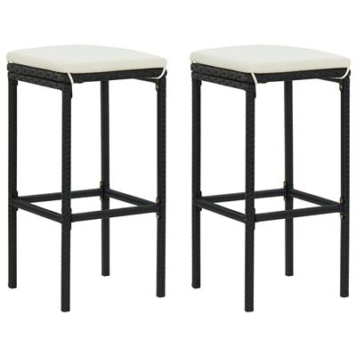 Vidaxl Negro Taburetes De Cocina Con Cojines 2 Uds Ratán Sintético