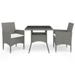 Muebles de jardín 3 piezas vidaXL ratán sintético y vidrio gris con cojines gris 27,25 kg