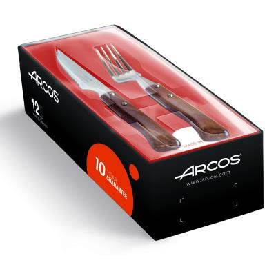 Juego De Cuchillo Chuletero Y Tenedor Arcos De Mesa 377700 De Acero Inoxidable, Y Mango De Madera
