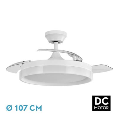 Ventilador De Techo Fabrilamp Led Zenit De Aspas Retráctiles 72w 3cct 7200lm Ip20 Ø107cm Blanco