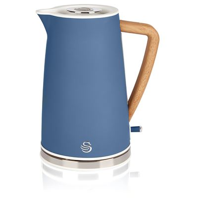 Hervidor De Agua Eléctrico Ultra Rápido, Inalámbrico Sin Cable, Diseño Moderno, 1,7 L, 2200 W, Asa Efecto Madera, Apagado Automático Sk14610bluneu Azul