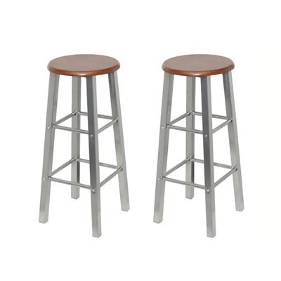 Vidaxl Taburete De Bar 2 Unidades De Acero Con Asiento Mdf