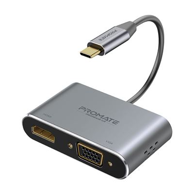 Adaptador USB-C a VGA y HDMI Promate MediaHub-C2 4K Ultra HD con 1080 VGA