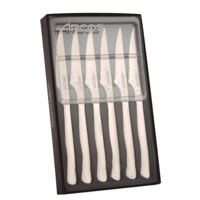 Juego De Cuchillos Chuleteros Arcos De Mesa 378000 Monoblock De Una Pieza De Acero Inoxidable, Hoja De 10 Cm En Estuche 6 Piezas