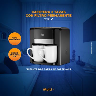 Cafetera Eléctrica con 2 Tazas con Filtro Permanente Multi BE010 450W Negro  - Expresso y cafeteras - Los mejores precios