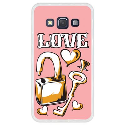 Funda Transparente para Samsung Galaxy A3 2015, Diseño Amor, llave con llave y la palabra LOVE, TPU