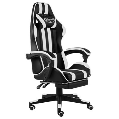Silla Gaming Con Reposapiés Vidaxl Cuero Sintético Negro Y Blanco