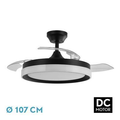 Ventilador De Techo Fabrilamp Led Zenit De Aspas Retráctiles 72w 3cct 7200lm Ip20 Ø107cm Negro