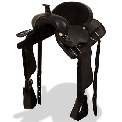 Montura Occidental, Cabezada Y Pechera Cuero Real 17"" Negra, Vidaxl