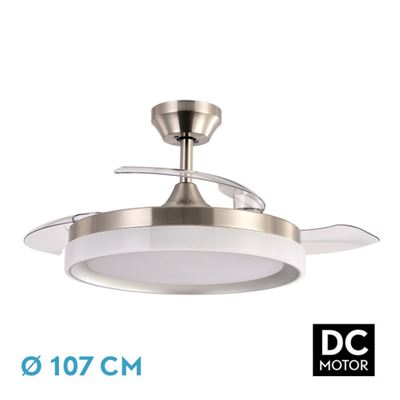 Ventilador De Techo Fabrilamp Led Zenit De Aspas Retráctiles 72w 3cct 7200lm Ip20 Ø107cm Níquel