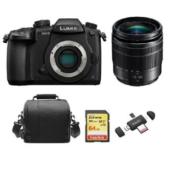 Panasonic DMC-GH5 Negro KIT 12-60mm F3.5-5.6 ASPH O.I.S Negro + SD 64Go + Bolsa +Lector de tarjetas