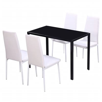 Vidaxl Blanco/Negro Conjunto De Mesa De Comedor 5 Piezas