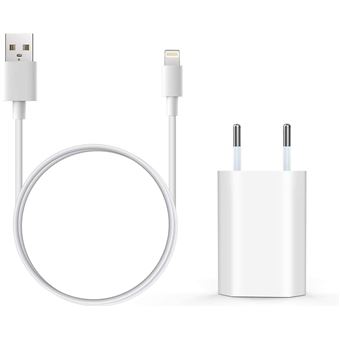 Cargador Enchufe Adaptador USB + Cable de Carga para Phone 5 6 S 7 8 X S Plus (Blanco) - 1