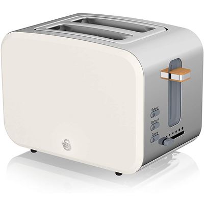 Tostadora Pan Ranura Ancha 2 Rebanadas, 3 Funciones, 6 Niveles De Tostado, Diseño Moderno Acero Inoxidable, Tirador Efecto Madera St14610whtneu Blanco