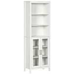 Armario alto de baño con 2 puertas vidrio kleankin 53x30x162cm blanco