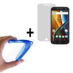 WoowCase | Funda Gel Flexible para [ Motorola Moto G4 Plus ] [ +1 Protector Cristal Vidrio Templado ] Ultra Resistente contra Arañazos y Golpes Dureza 9H, PACK Carcasa Case Silicona TPU Suave Azul