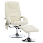 Sillón masaje reclinable reposapiés piel sintética blanco crema vidaXL