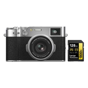 Cámara digital FUJIFILM X100VI (Plata) + Tarjeta de memoria Lexar 128GB 1800x UHS-II - 1
