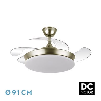 Ventilador De Techo Fabrilamp Dc Tridente Mini Regulable Con Mando A Distancia 59w 3cct 6980lm Cuero