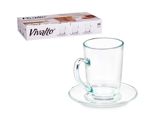 Dam Pack 6 Tazas Vidrio Cafe Con Leche 200Ml Con Plato