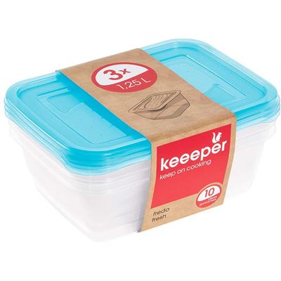 Set 3 Tuppers Keeeper Fredo Fresh 3x1,25l 20,5x15,5x6,5cm Bicolor