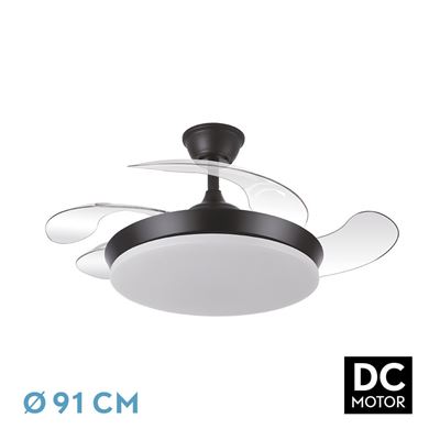 Ventilador De Techo Fabrilamp Dc Tridente Mini Regulable Con Mando A Distancia 59w 3cct 6980lm Negro