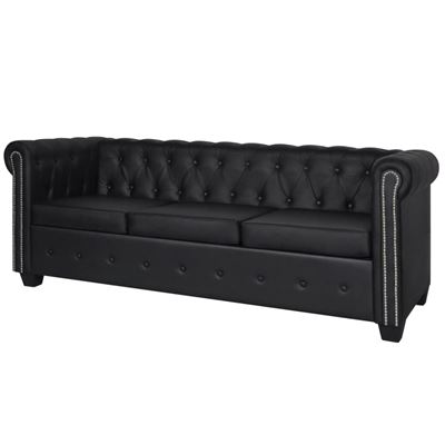 Vidaxl Negro Sofá Chesterfield De 3 Plazas De Cuero Artificial