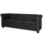 Sofá vidaXL, Chesterfield de 3 plazas de cuero artificial Negro