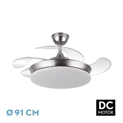 Ventilador De Techo Fabrilamp Dc Tridente Mini Regulable Con Mando A Distancia 59w 3cct 6980lm Níquel