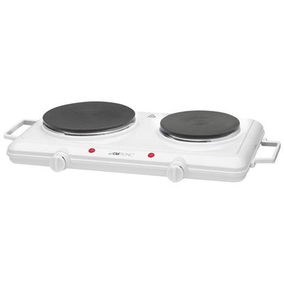 Hornillo Eléctrico Doble Con Asas, 2 Zonas De Cocinado 18 - 15 Cm,termostato Regulable Por Placa Clatronic Dkp 3583 1500w-1000w Blanco