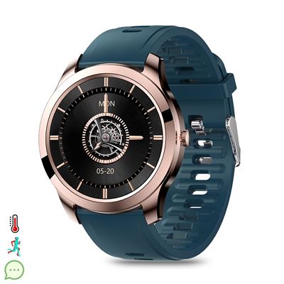 Smartwatch Dam M28 Termómetro Corporal Monitor De Medidor O2 Y Tensión Oro Azul Petróleo