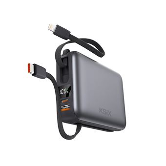 Powerbank KSIX 20.000 mAh Carga rápida 225W Power Delivery Cables integrados USB-C y Lightning Pantalla LED Gris - 1