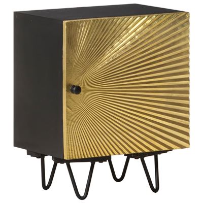 Vidaxl Mesita De Noche Con Frontal De Latón Madera De Mango 40X30x50cm