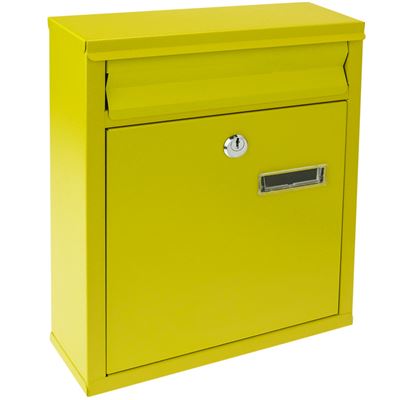 Buzón metálico para cartas y correo postal PrimeMatik, de color amarillo 243 x 85 x 302 mm