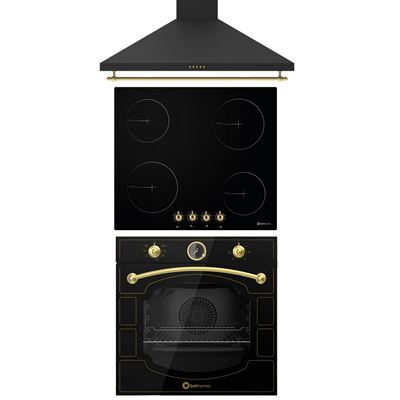 Conjunto Placa Vitro Solthermic Pvtc60 4 Fuegos 60cm Negra + Campana Solthermic H60pr 60cm Negro + Horno Eléctrico Solthermic Qr Gap 78l Negro +