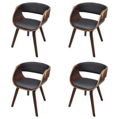 Vidaxl Marrón Sillas De Comedor 4 Uds Madera Curvada Piel Sintética