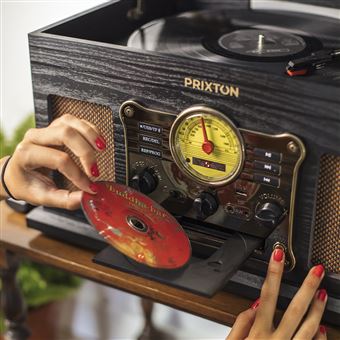 PRIXTON Studio - Tocadiscos de Vinilo Vintage Reproductor de Vinilo y  Reproductor de Musica Mediante Bluetooth USB Tarjeta SD y Radio, 2  Altavoces