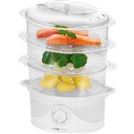 Vaporera Eléctrica, 3 Recipientes + Recipiente Arroz,Temporizador 60 m, Indicador Nivel Agua Clatronic DG 3635 800W Blanco